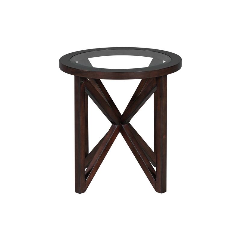 Roomfitters Modern Round Tempered Glass Coffee Table with Solid Wood Base, Transparent Top for Living Room or Study