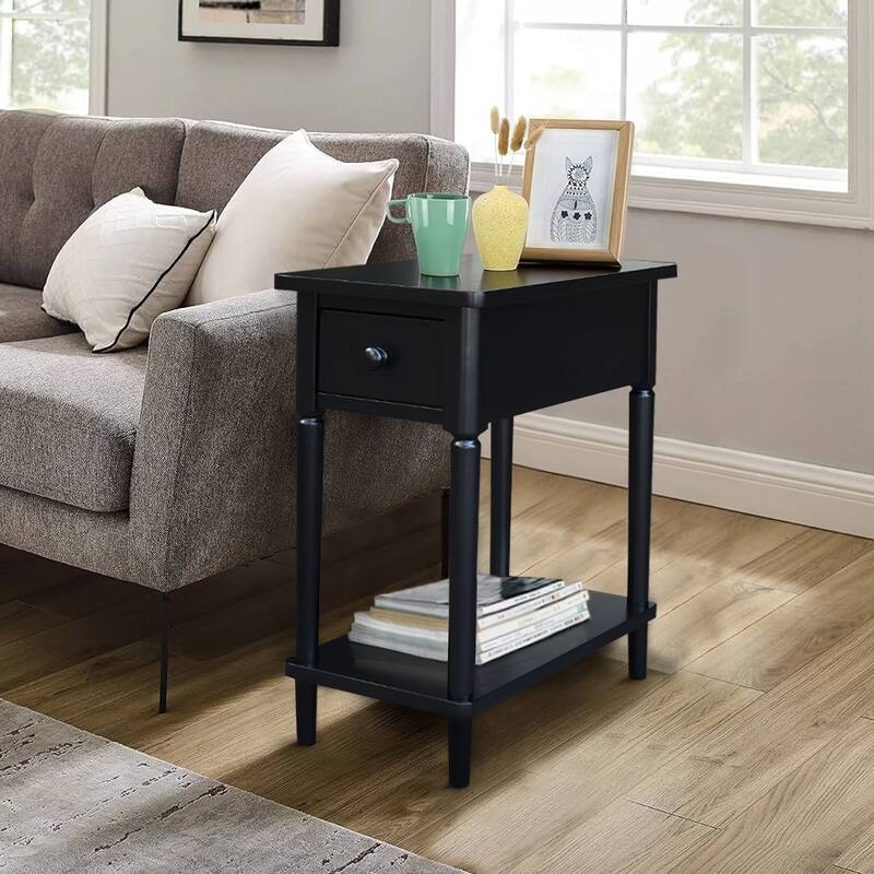 Narrow Solid Wood Side Table with Drawer