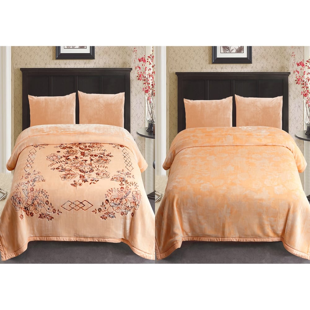 Reversible 10.5 Pounds Plush Fleece Blankets, 2 PLY A&B Design 87" x 95" Bed Blankets for Winter
