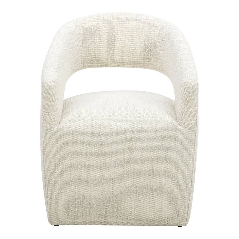 NADAAL STUDIOS Bailey, Rolling Dining Chairs Solid Wood with Performance Boucle Upholstery, White