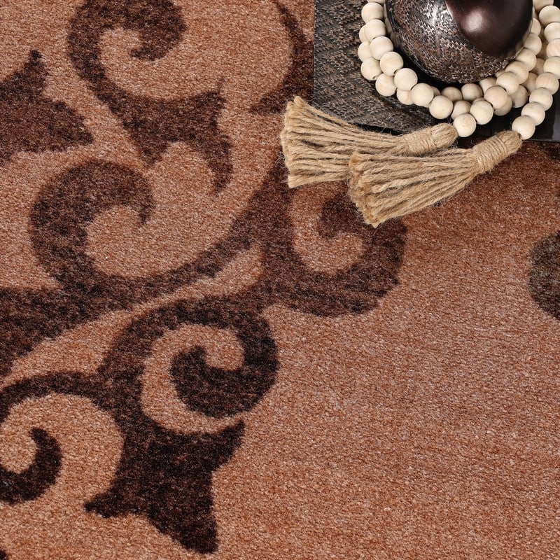 Superior Amber Floral Scroll Non-Slip Washable Indoor Runner or Area Rug