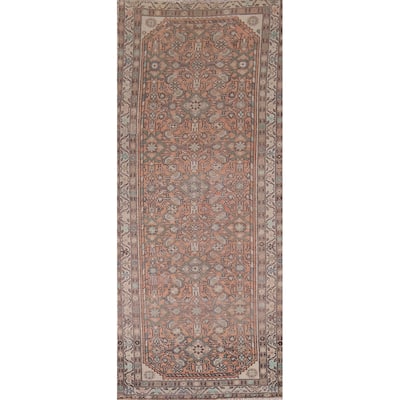 Distressed Hamedan Vintage Persian Runner Rug Hand-Knotted Wool Carpet - 3'5" x 9'4"