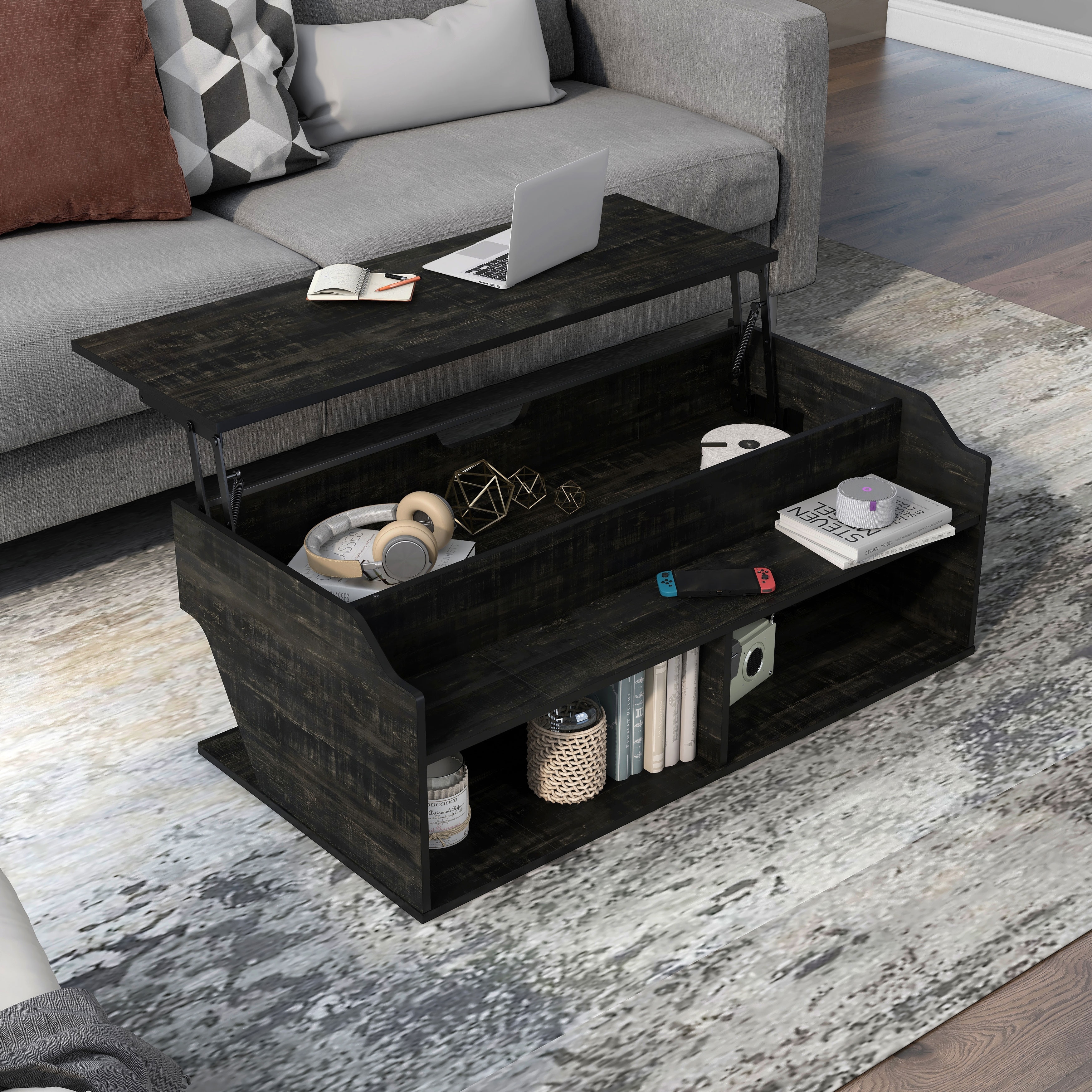 Denhour DH BASIC Transitional Black Oak 44-inch Lift-top Coffee Table