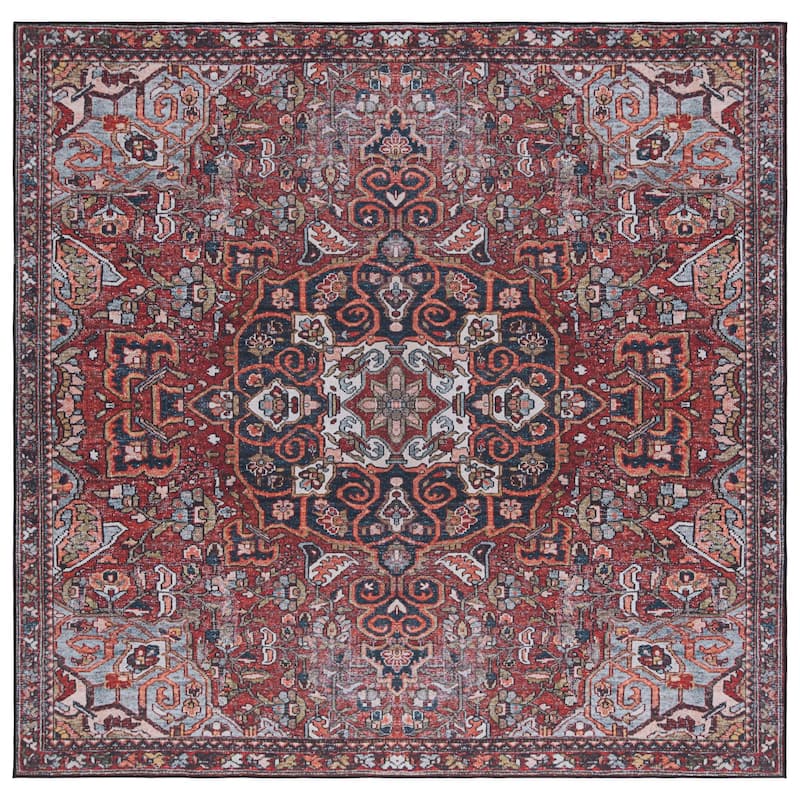 SAFAVIEH Tucson Machine Washable Slip Resistant Rachael Oriental Rug - 6' Square - Red/Blue