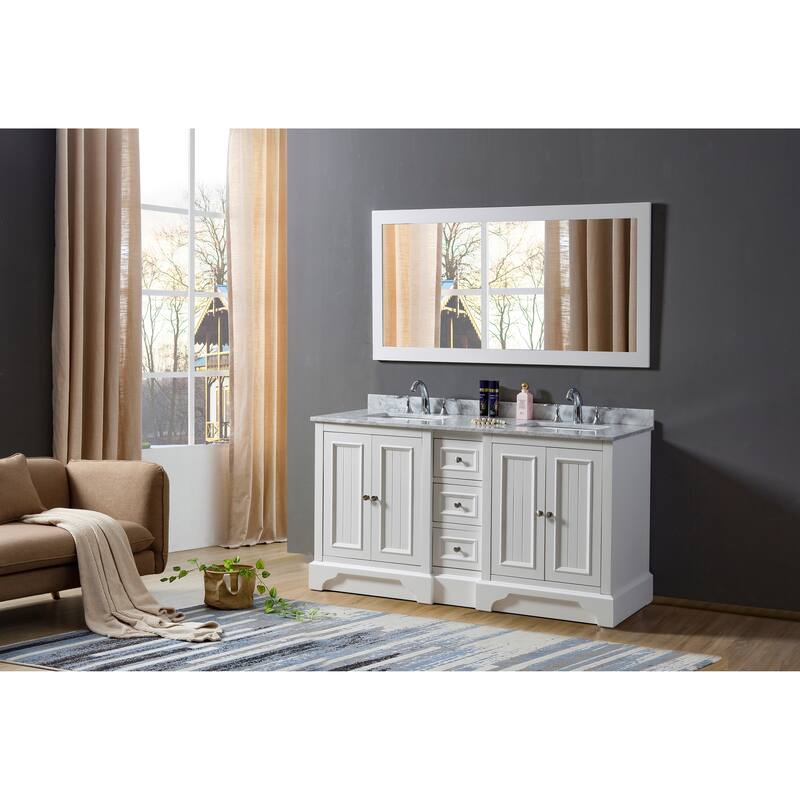 Kingswood 60 in. Vanity in White with White Carrara Marble Top and 1 large mirror
