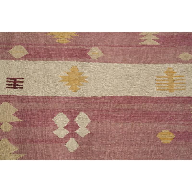 Hand Woven Oriental 100% Wool Carpet Southwestern Tribal Pink Kilim Area Rug - 9' 6'' X 8' 3''