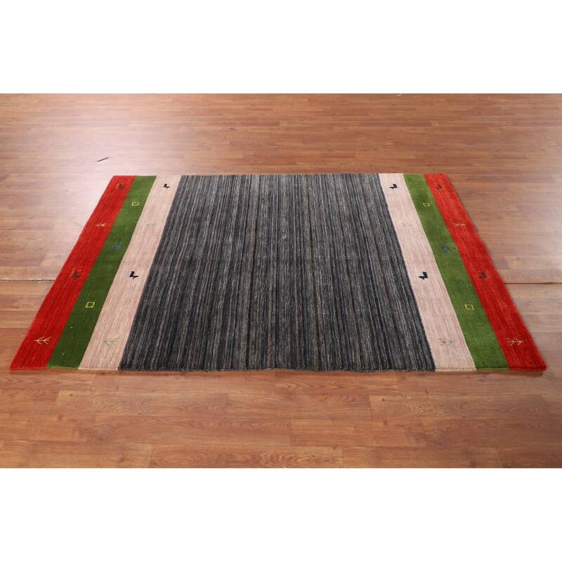 Striped Tribal Gabbeh Oriental Foyer Rug Handmade Wool Carpet - 4'0"x 6'0"