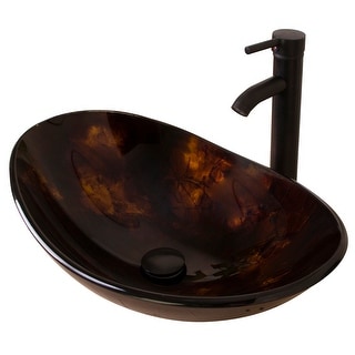 Bathroom Tempered Glass Oval Vessel Sink with Faucet&  pop-up drain