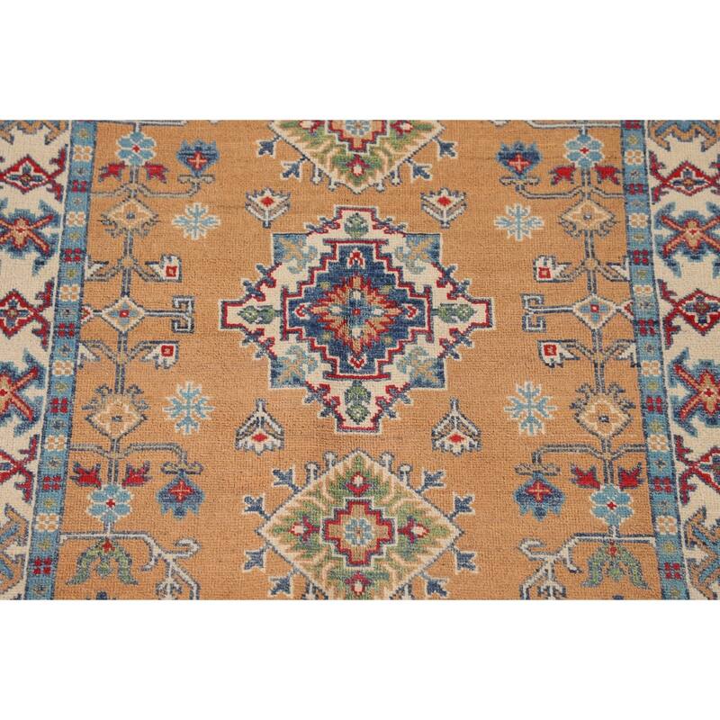 Orange Kazak Rug Hand-Knotted Wool Carpet - 3'5"x 4'10"