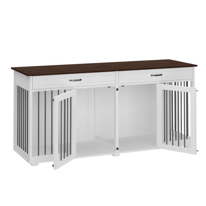 72.4 Inch Wooden Large Furniture Dog Crate with Drawers & Divider