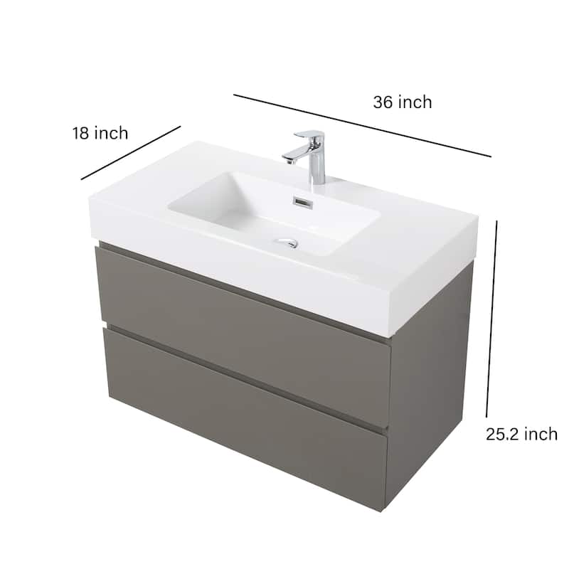 Floating Bathroom Vanity with Solid Surface Top