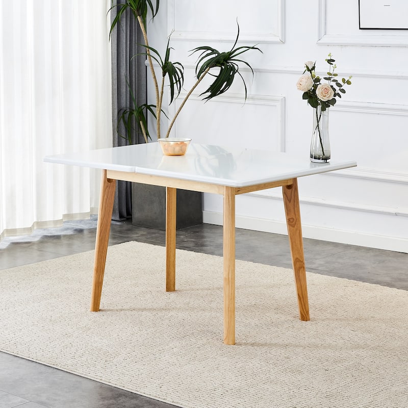 Imitation marble white sintered stone tabletop with rubber wooden legs, foldable computer desk