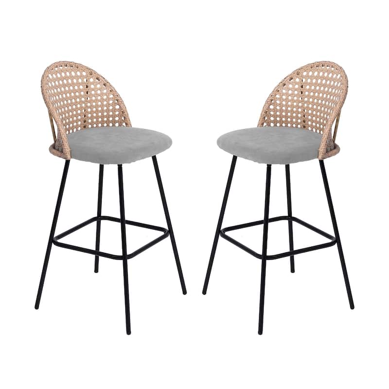2 Set Rattan 27" Upholstered Chenille Full Back Counter Stool