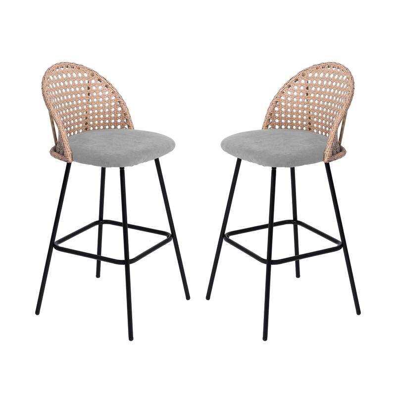 Coastal Rattan Back Counter Height Upholstered Bar Stools