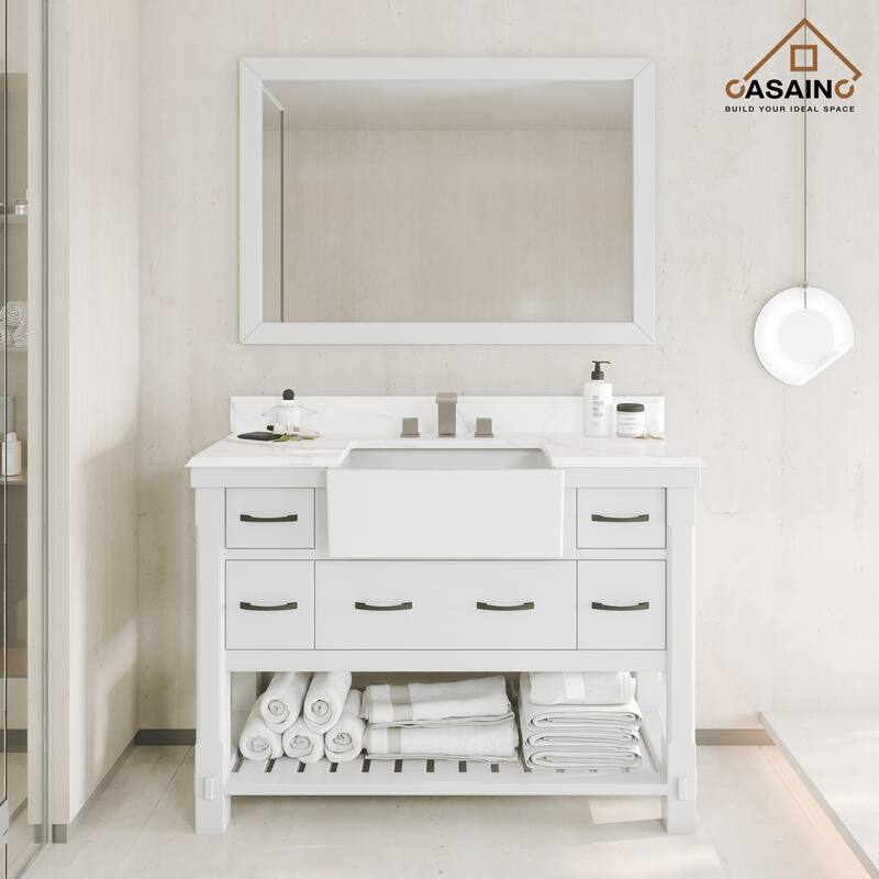 CASAINC 36"48"60" Farmhouse Bathroom Vanity with Sink in White
