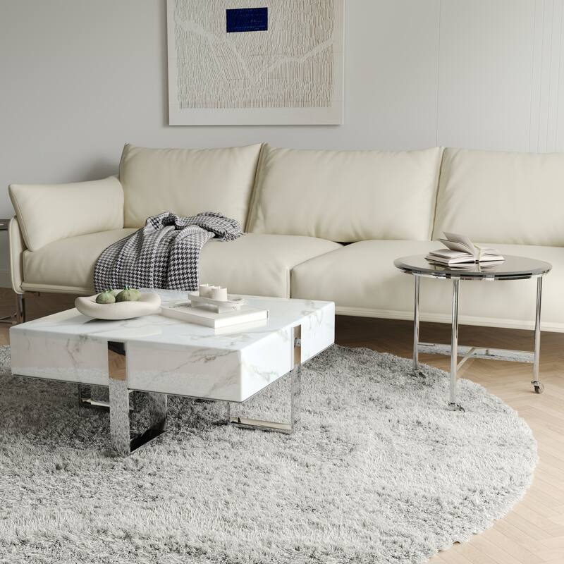 Modern Luxury Square Faux Marble Coffee Table Set Nesting Coffee Table with End Table