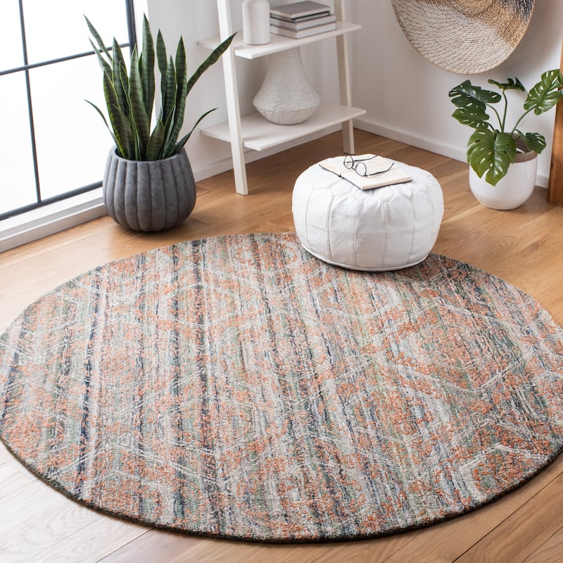 SAFAVIEH Handmade Marquee Nahla Rug - 6' Round - Grey/Rust