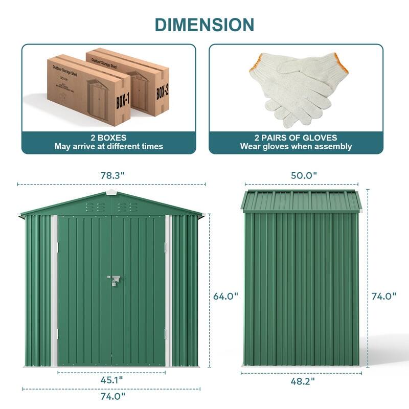 6' x 4' Outdoor Rust- Resistant Metal Garden Ventilated Storage Shed, Backyard Metal Tool Storage with Lockable Double Doors