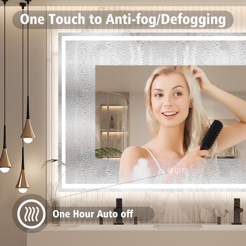 Frameless LED Front Light and Backlit 3 Colors Dimmable Anti-Fog Wall Bathroom Vanity Mirror