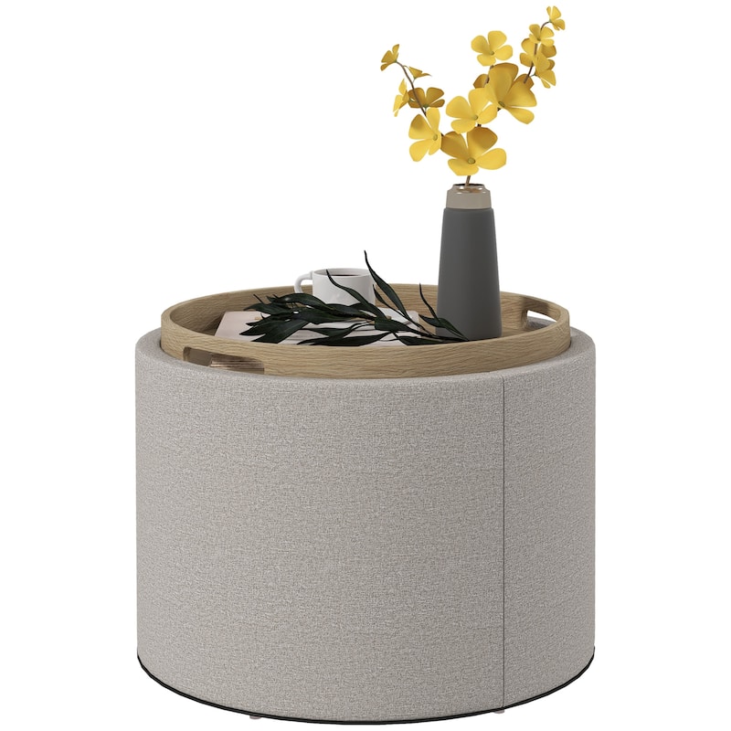 Round Storage Ottoman Coffee Table with Flip Top Tray