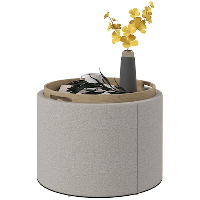 Round Storage Ottoman Coffee Table with Flip Top Tray