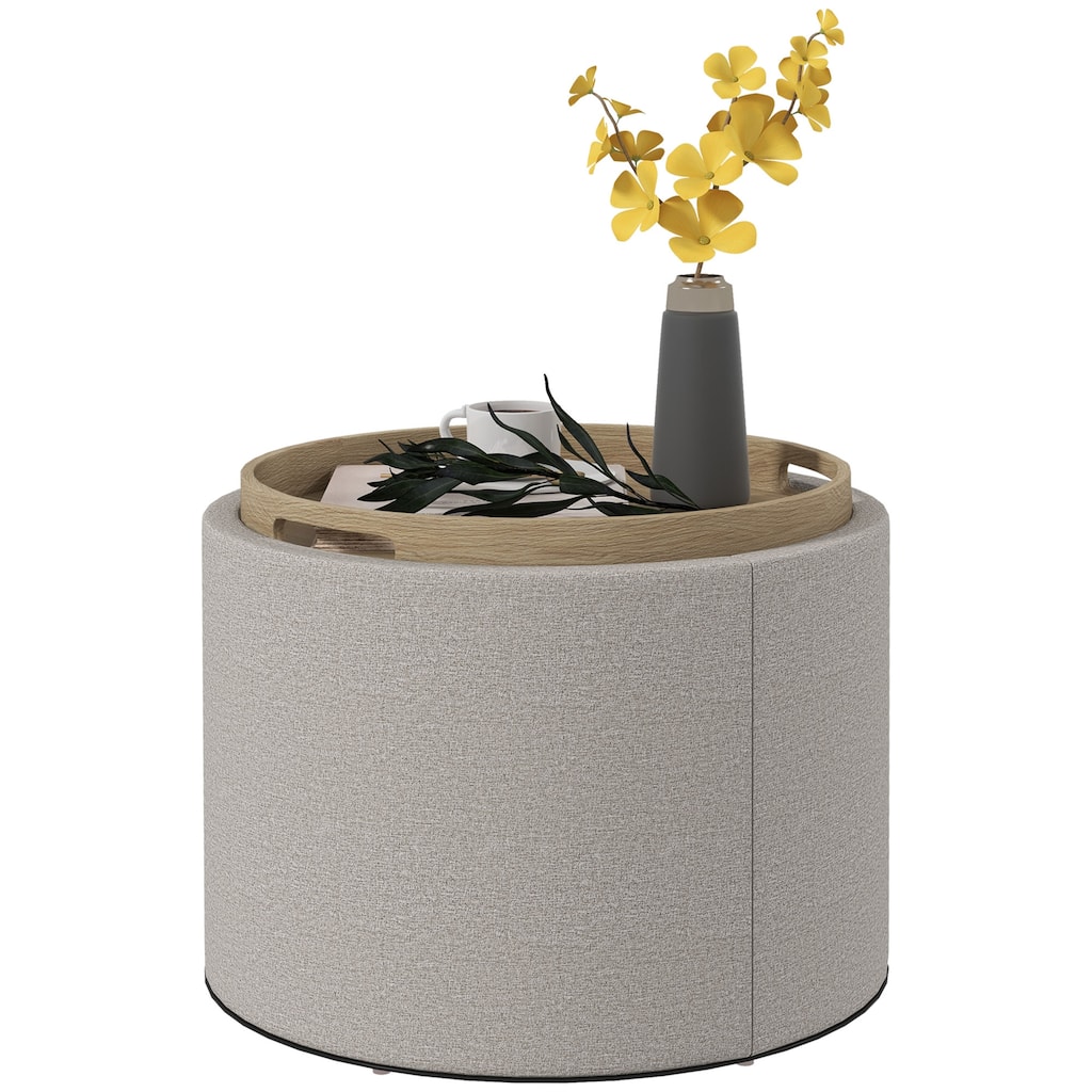 Round Storage Ottoman Coffee Table with Flip Top Tray