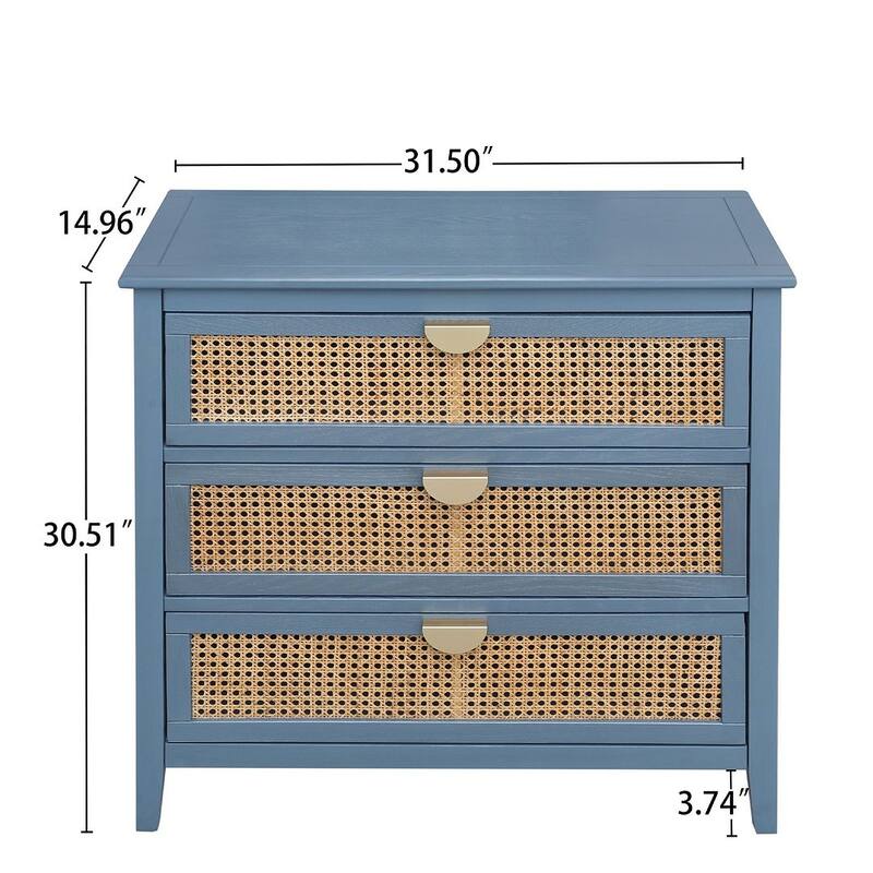 3 Drawers Rattan Storage Cabinet for Bedroom Living Room