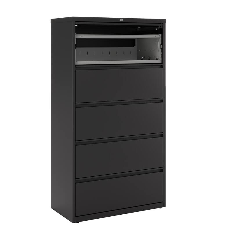 Hirsh 36-in Wide HL10000 Series 5 Drawer Lateral File Cabinet with Posting Shelf and Roll-Out Binder Storage, White