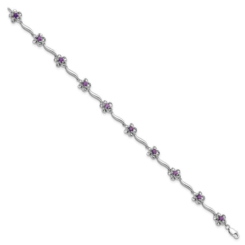 Curata 7.85mm 925 Sterling Silver Rhodium Plated Floral Amethyst Bracelet