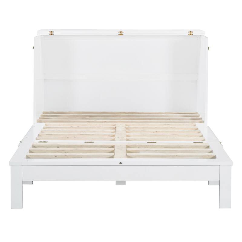 Full Size Murphy Bed Cabinet with Charging Station & A Large Drawer, Foldable Pull Out Wall Bed for Apartments, Bedrooms, Studio