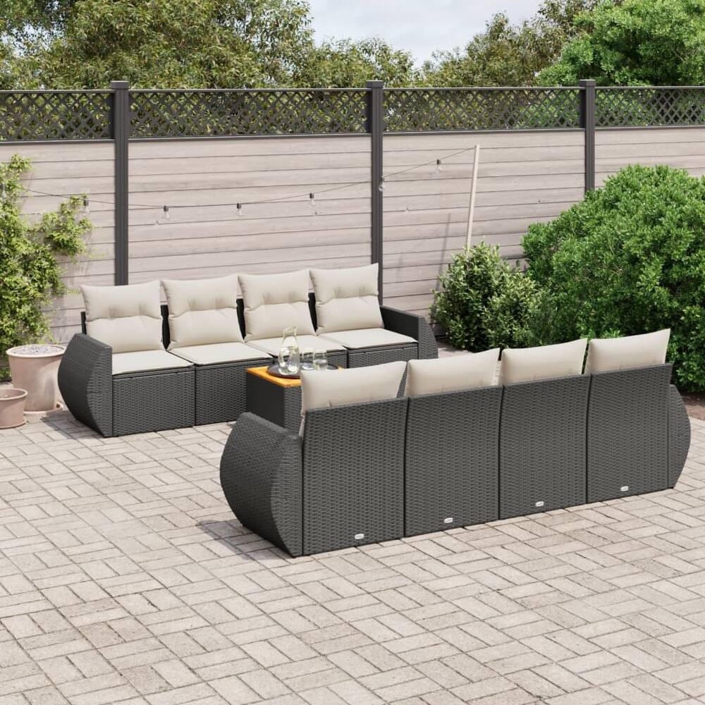 vidaXL Patio Sofa Set with Cushions Outdoor Furniture 9 Piece Poly Rattan - 24.4 x 27.6 x 27.2