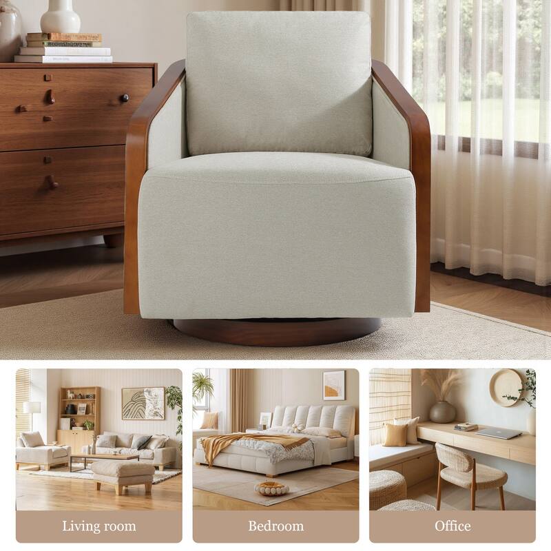 Set of 2 Modern 360° Swivel Accent Barrel Chairs with Wood Arms