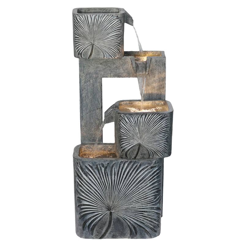 LED Lighted Square Cascading Outdoor Garden Water Fountain - 35"