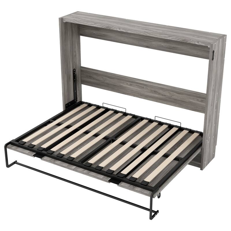 Modern Gray Full Size Murphy Bed with Metal Frame & Pine Slats by Harper&Bright Designs