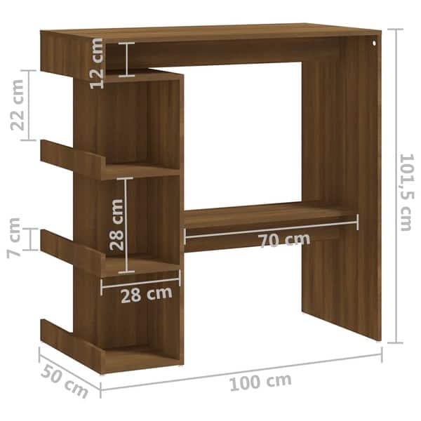 dimension image slide 7 of 8, vidaXL Bar Table with Storage Rack 39.4"x19.7"x40" Engineered Wood - 39.4" x 19.7" x 40"