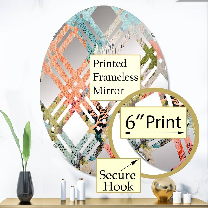 Designart "Colorful Coral And Anemones Scenery I" Coastal Coral Peach Nautical & Coastal Wall Mirror For Hallway