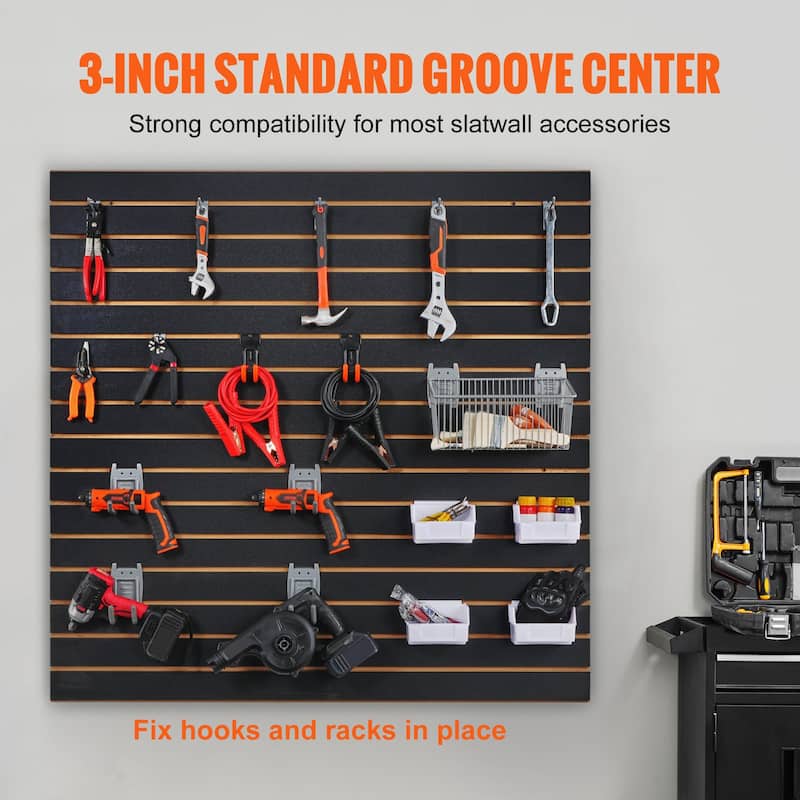 Black 4 x 2 Feet MDF Heavy Duty Garage Wall Organizer Panels with 3" Standard Groove Space - 24"H x 48"L