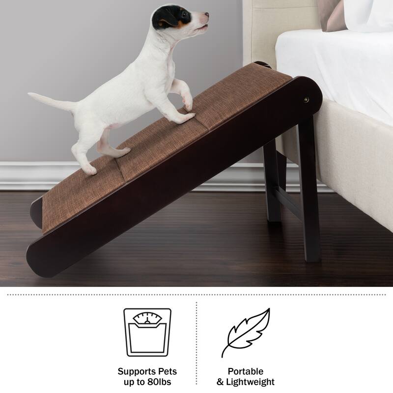 Petmaker Foldable Wooden Dog Pet Ramp for Bed, Couch, or Vehicles