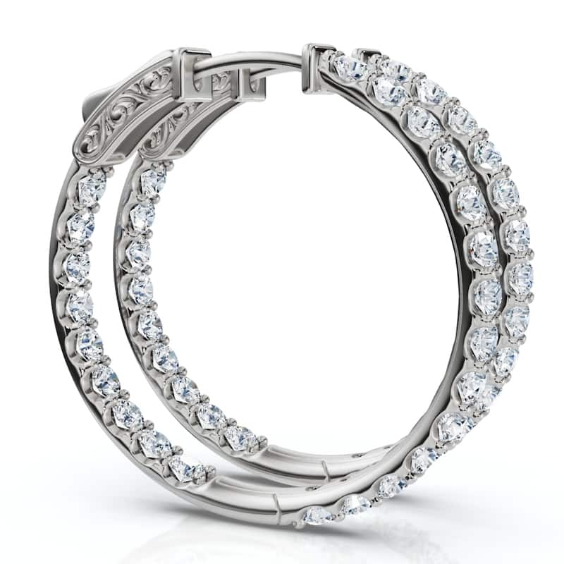 Bliss Diamond 3Ct Diamond Hoops Women's Lab Grown Earrings White Gold 1 1/4" Tall