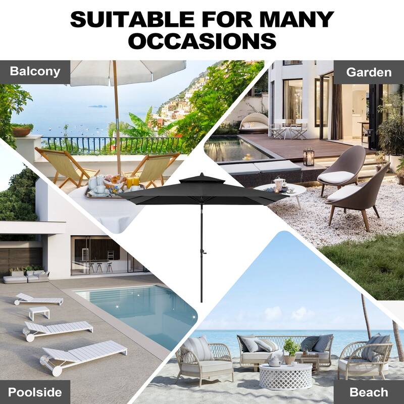 Pellebant Outdoor Patio 10 X 6.5 FT Double Top Market Umbrella with Wheels Base Stand