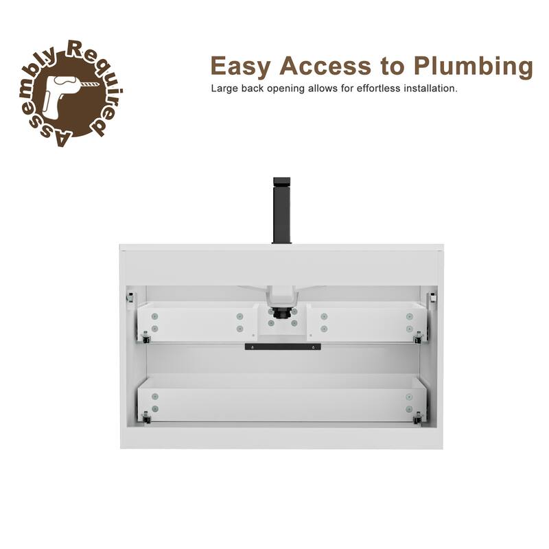 24"/30"/36"/48" Ceramic Vessel Sink Wall Mounted Bathroom Vanity Set