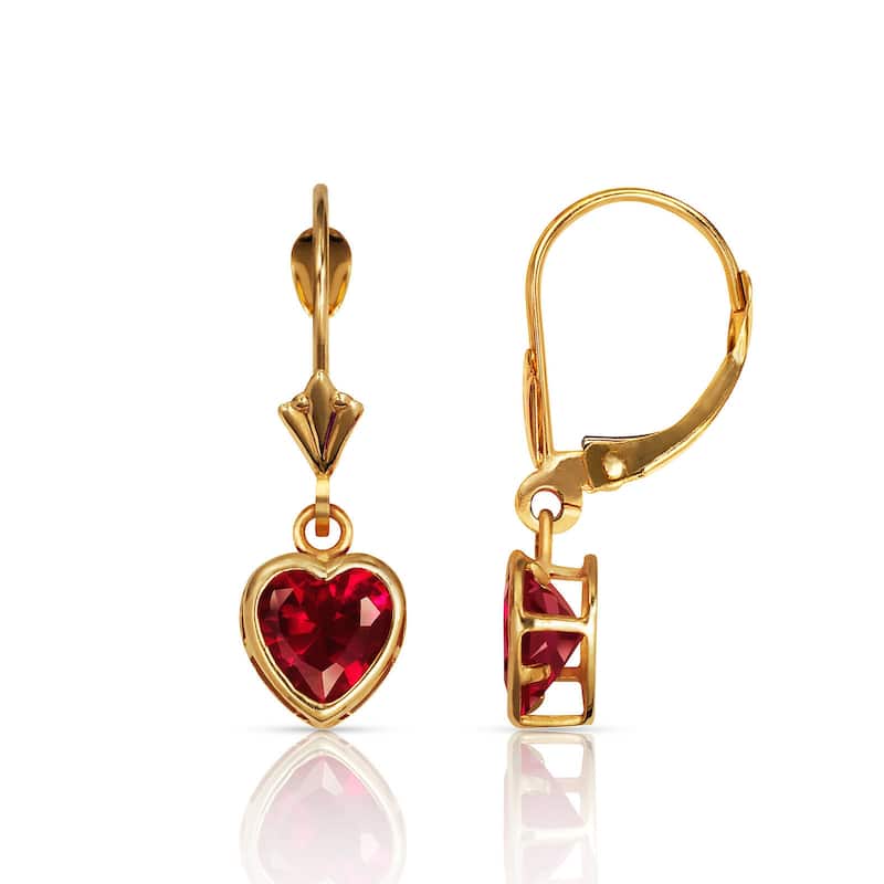 Curata Solid 14k Yellow Gold Birthstone Heart-Shaped Cubic Zirconia Bezel Dangle Leverback Earrings (6mm x 25mm)
