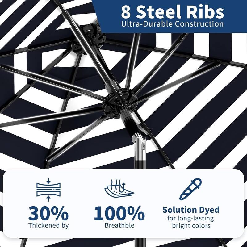 9 ft Patio Umbrella, with Crank Lift & Push Button Tilt, 8 Sturdy Ribs