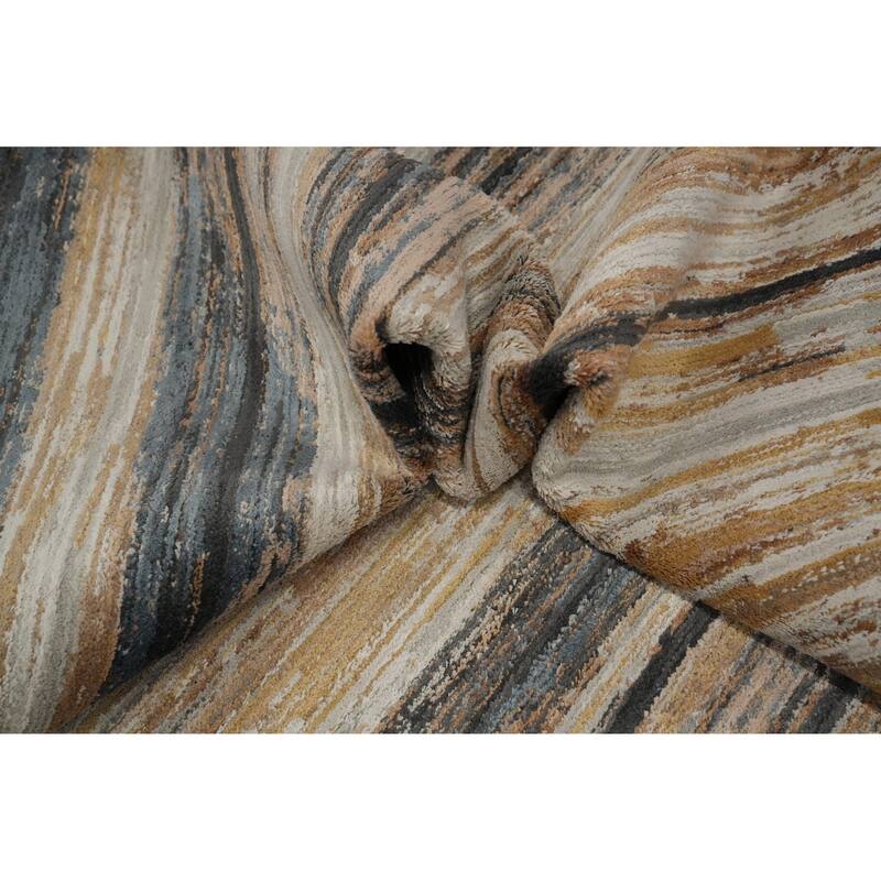 Machine Made Oriental Polyester Carpet Stripe Multi-Colored Distressed Area Rug - 7' 5'' X 5' 2''