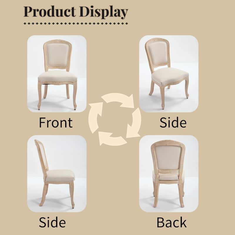 Cotton Linen Dining Chairs Set of 2, Upholstered Armless Side Chair, Kitchen Chairs with Fan-Shaped Back & Solid Wood Legs