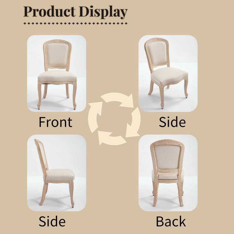 French Country Dining Chairs, Set of 2 with Scalloped Backs, Brushed and Carved, for Living Room Kitchen Dining Room, Beige