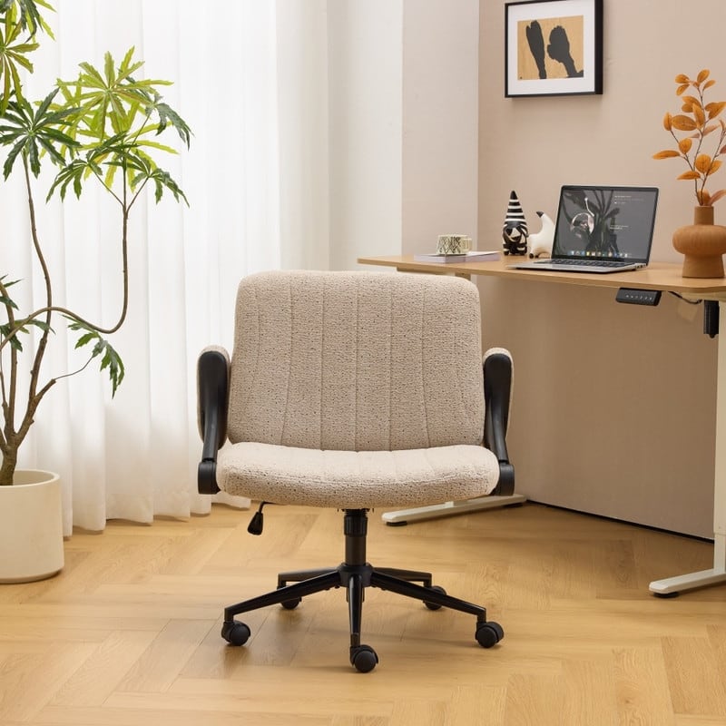 Speckled Chenille Swivel Chair With Flip-Up Arms For Cross-Legged