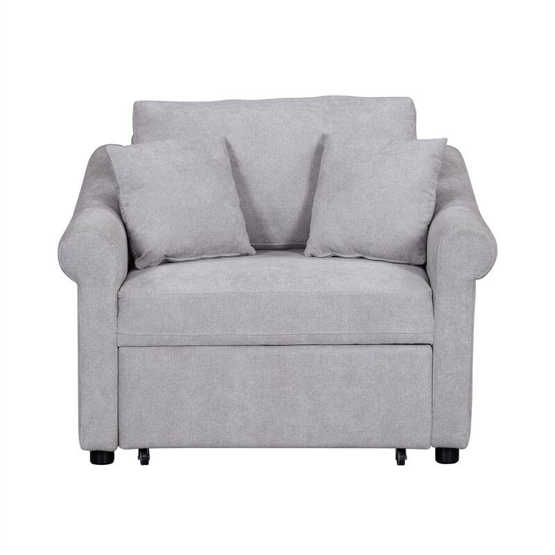3-in-1 Convertible Sleeper Chair with Adjustable Backrest, Chenille Chair Bed Single Lounger Chair for Living Room