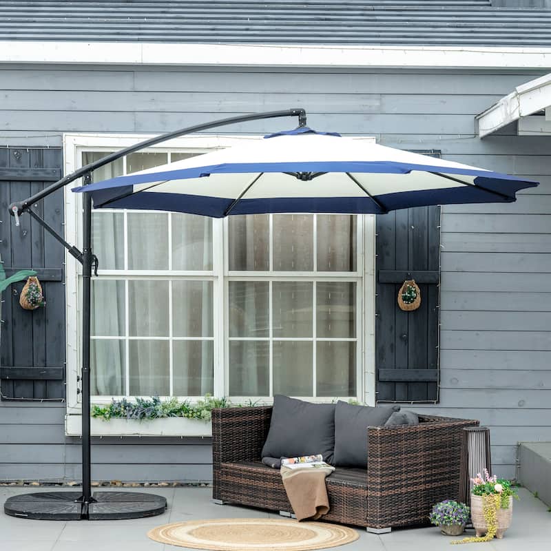Outsunny 10FT Cantilever Umbrella, Offset Patio Umbrella with Crank and Cross Base for Deck, Backyard