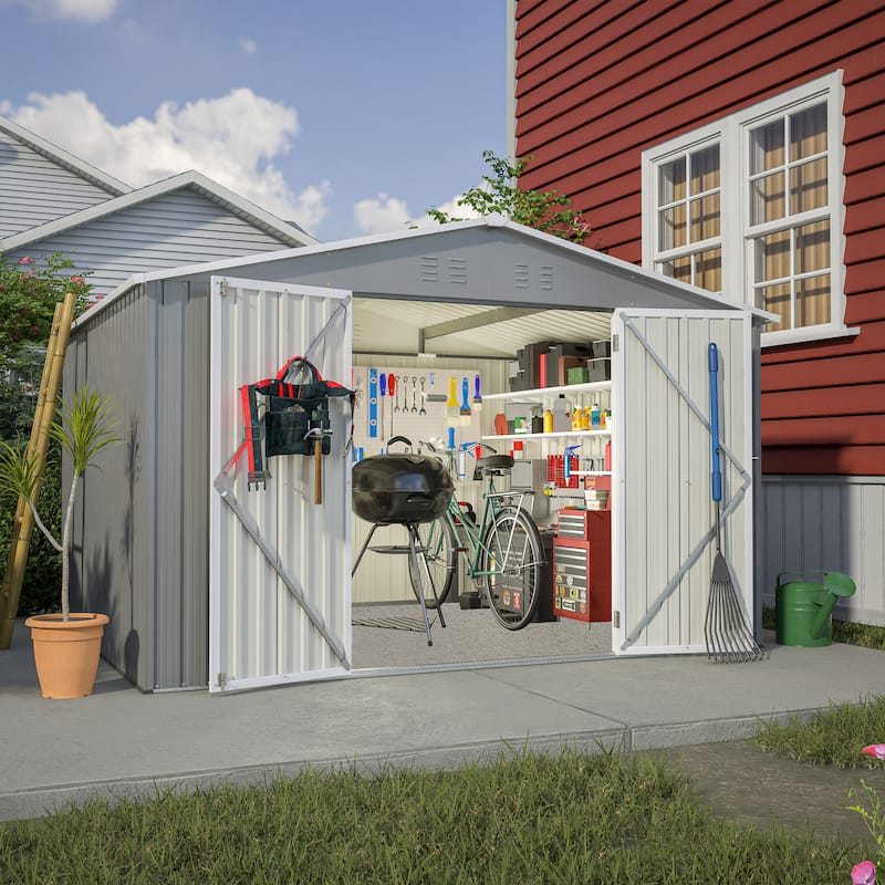 GDFStudio - Evelyn Spacious Outdoor Waterproof Tool Storage Shed with Durable Metal Frame